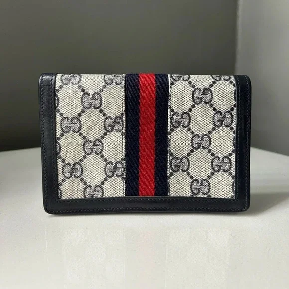Gucci Web Navy Sherry Line GG Coated Canvas Clutch - Picture 10 of 13